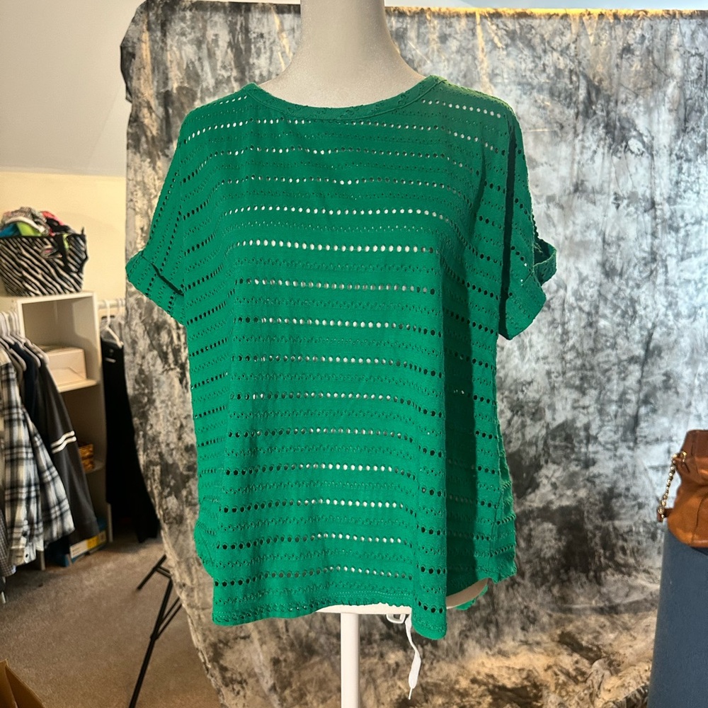 NWOT Kim & Cami Green Eyelet Stripe Top - Boho Summer Must-Have!